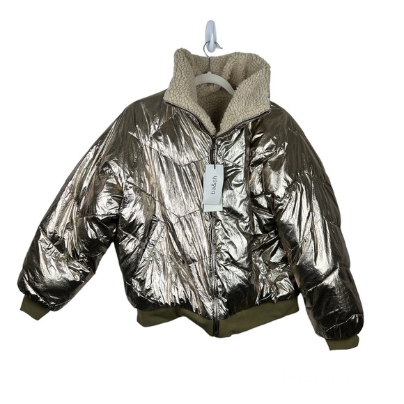 Ba&sh Blouson Roy Gold Metallic Dore Puffer Reversible Jacket Size Large NWT - Picture 3 of 10